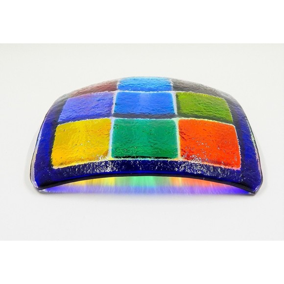 Art Glass Fused Square Trinket Candy Dish Ashtray Multicolored - Picture 3 of 6